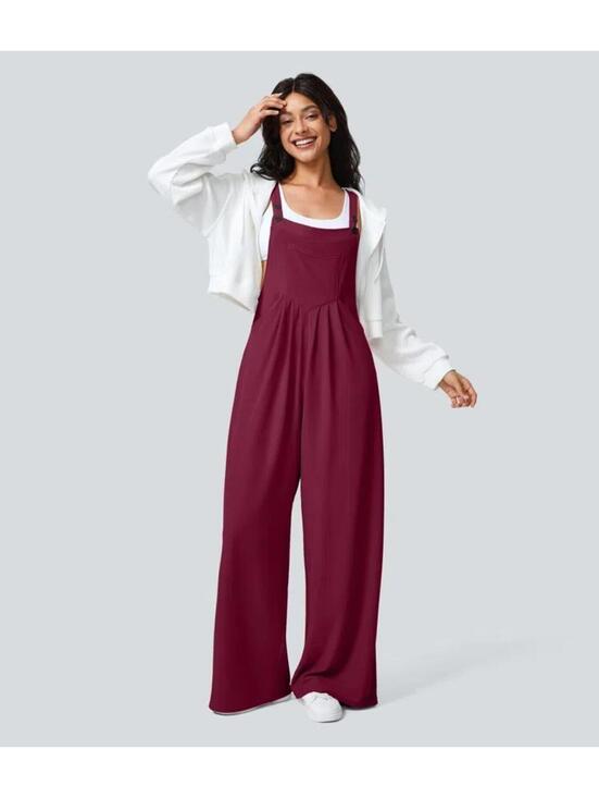 Halara Pants - Halara Overalls Womens Small Red Knit Square Neck Pockets Jumpsuit Casual